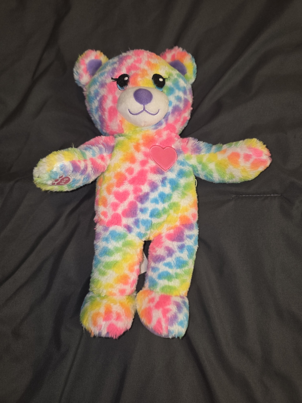 Build-A-Bear Workshop Just Play Rainbow Tie Dye Teddy Bear Plush Pink Heart